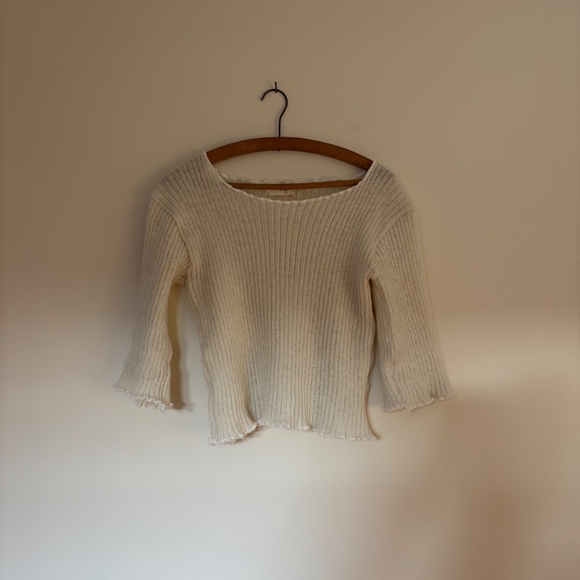 Nonna Lietta 3/4 sleeve rib ruffle wool jumper - Picture 2 of 3